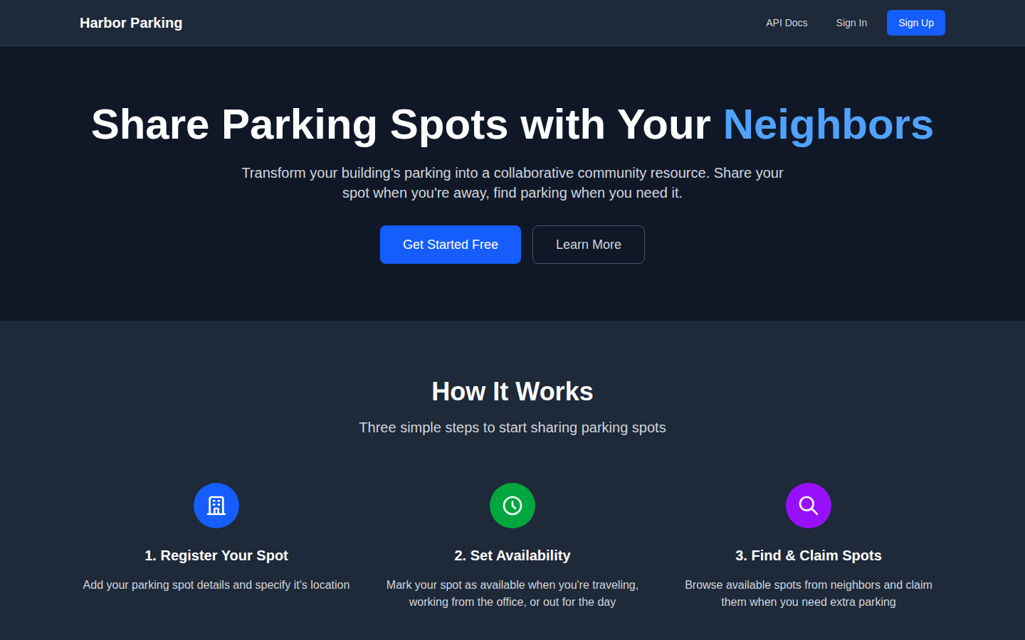 Harbor Parking homepage