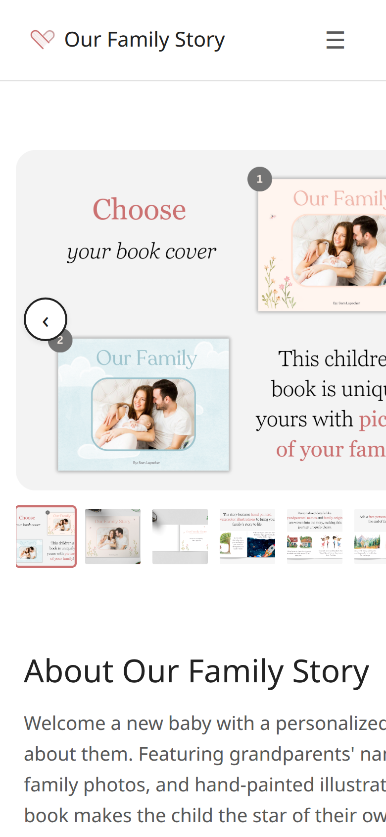 Sam Storybook mobile view