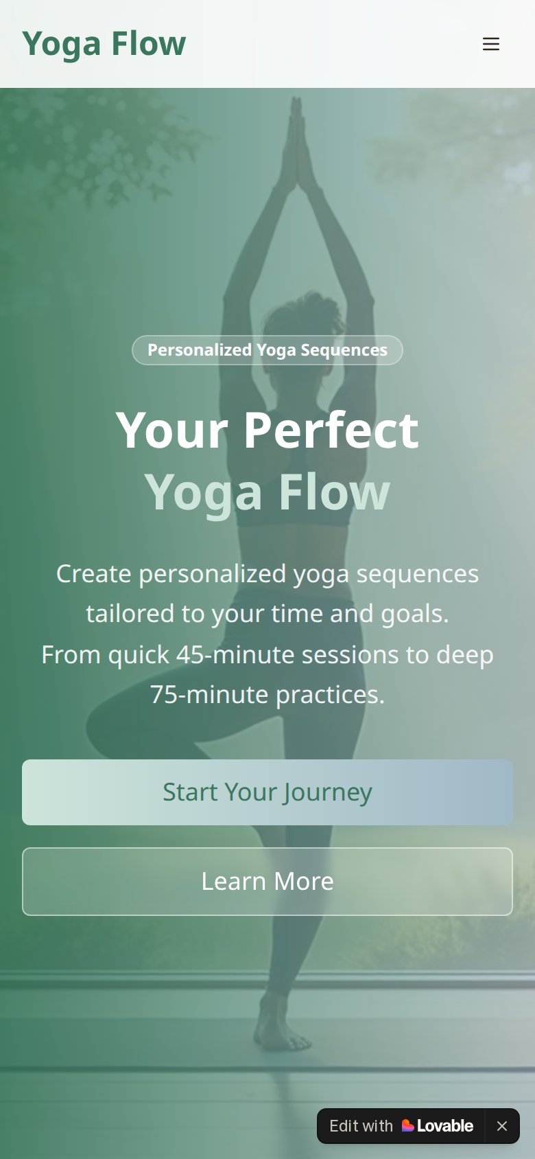 Yoga Studio mobile view