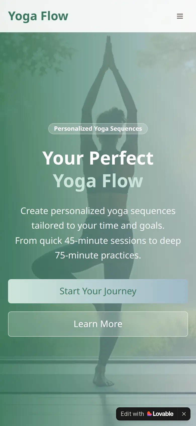 Yoga Studio mobile view